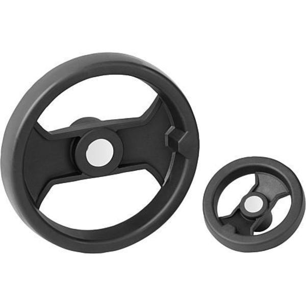 Kipp Handwheel, 2-spoke plastic, Dia. 99, bore 12, key 4 mm. No grip. K0725.1100X12